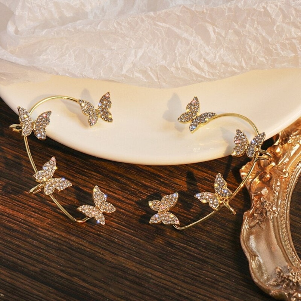 Silver/gold Elegant Easy Clip Butterfly Earrings - Picture 11 of 16